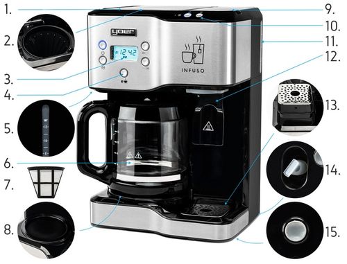 Ekspres przelewowy kawy 2w1 Yoer 1900W +Dystrybutor wody na herbatę +Timer na Arena.pl