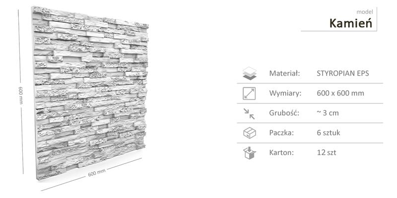BIAŁE Dekoracyjne Panele Ścienne 60x60 - KAMIEŃ zdjęcie 3