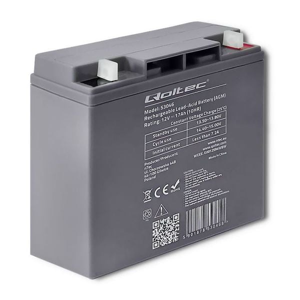 Qoltec Akumulator AGM | 12V | 17Ah |max.  255A zdjęcie 1