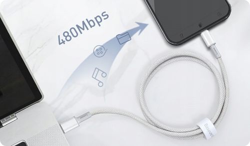 Kabel USB-C do Lightning Baseus High Density Braided, 20W, PD, 2m (biały) na Arena.pl