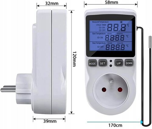 TERMOSTAT ELEKTRONICZNY REGULATOR TEMPERATURY GNIAZDO SIECI 230V max. 3680W na Arena.pl