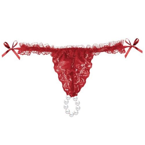 koronkowe, czerwone stringi z perłowym pierścieniem. brazilian panty red. na Arena.pl