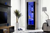 Witryna Szklana Regał Salon Dąb Wotan/Czarny z Półkami RGB LED 192x60