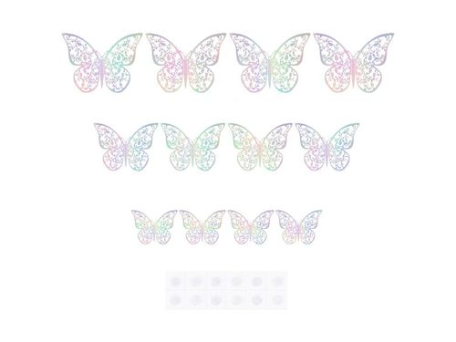 Naklejki na ścianę 3D, Motyle, koronkowe holograficzne srebrne, 12 szt. na Arena.pl
