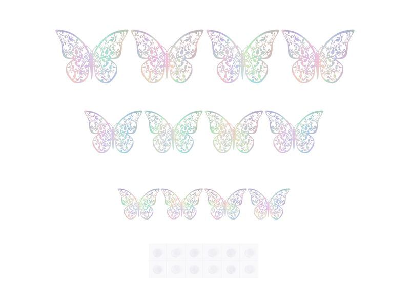 Naklejki na ścianę 3D, Motyle, koronkowe holograficzne srebrne, 12 szt. zdjęcie 3