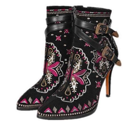 Botki Damskie -Szpilka- HAFTOWANE - NOWOŚĆ zdjęcie 1