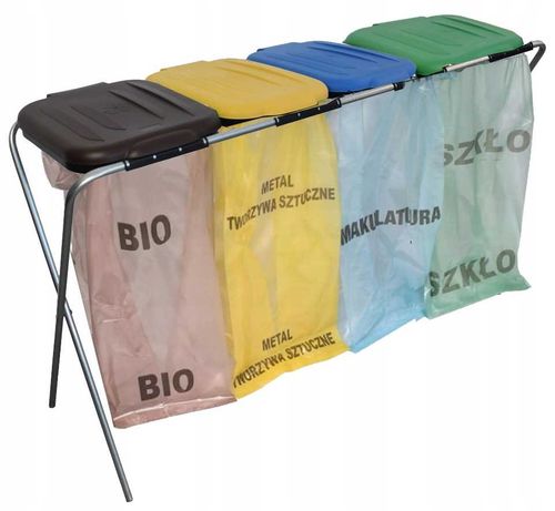 stojak do segregacji odpadów (4-stanowiskowy) niebieski, zielony, brązowy na Arena.pl