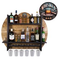 Drewniany barek na ścianę półka barowa ścienna na alkohol i kieliszki – barek wiszący loft vintage GOLD Whiskey Bar