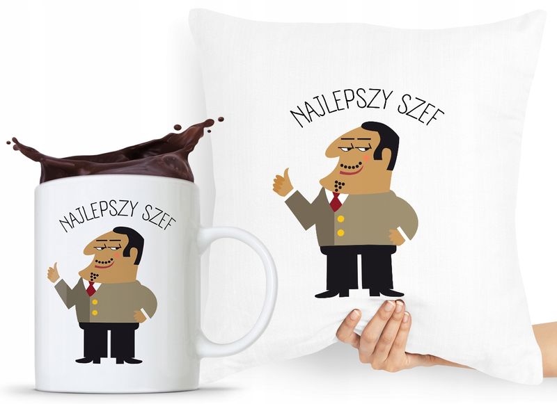 Zestaw Poduszka + Kubek Dla Szefa Szefowej Prezent Z Nadrukiem Ze Zdjęciem zdjęcie 1
