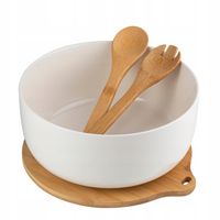 2 x PORCELANOWA MISKA DO SAŁATKI 3,5L BIAŁA W ZESTAWIE Z ŁYŻKA I POSTAWKĄ