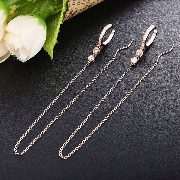 MD długa srebrna nausznica kolczyk łańcuszek S925 zdjęcie 3