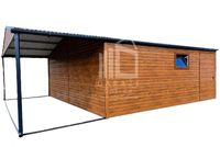 GARAŻ BLASZANY 6m x 6m poziom - dwuspad 2x Brama - jasny orzech - wiata - drzwi- okno pcv 6x6