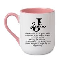 KUBEK Z IMIENIEM "JULIA" Wzór - Elegant Coffee Różowy 330 ml