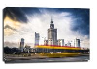Warszawa Panorama Miasta W ruchu - obraz na płótnie 100x70 cm