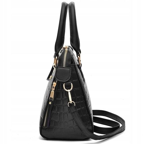 TOREBKA Damska CZARNA EKO Skóra Krokodyla Usztywniana Elegancka Brelok Kot na Arena.pl