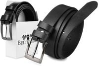 Beltimore skórzany licowy wąski pasek męski czarny nadwymiar E09