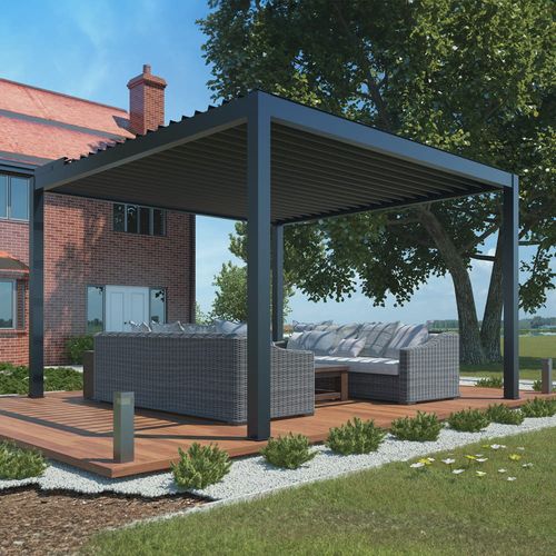 PERGOLA OGRODOWA ELEKTRYCZNA LUXE 4X4X2.5 M ALUMINIOWA Z OŚWIETLENIEM LED ANTRACYT na Arena.pl