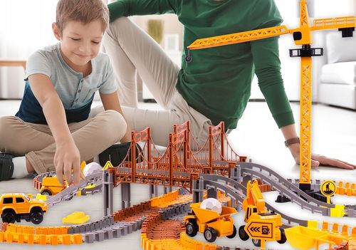 KOLEJKA TOR SAMOCHODOWY ELASTYCZNY 273 ELEMENTY AUTA DŹWIG DLA DZIECI na Arena.pl