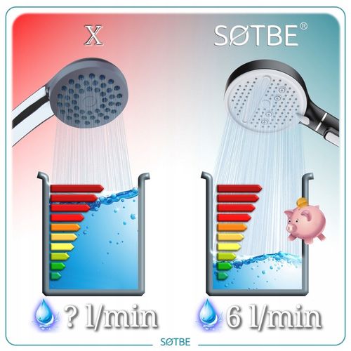 Słuchawka prysznicowa z jonizacją i filtrem Oszczędność Wody Czarna SOTBE na Arena.pl