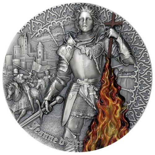 Niue: Heroines - Joanna D'Arc kolorowana 2 uncje Srebra 2022 High Relief Antiqued Coin na Arena.pl
