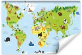 Fototapeta Dziecięca MAPA ŚWIATA Zwierzęta 90cm x 60cm