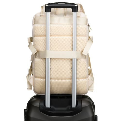 praktyczny plecak podróżny w kolorze ecru, wyposażony w siatkowaną na Arena.pl