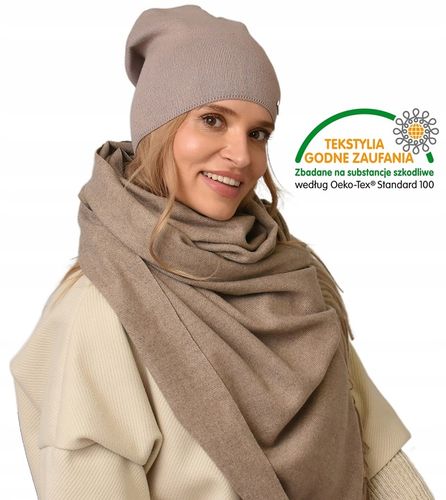 Jesienna CZAPKA damska nakrycie głowy polski producent latte gładka V3 na Arena.pl