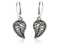 Eleganckie wiszące oksydowane srebrne kolczyki ażurowe listki liście srebro 925 K3114