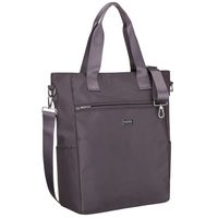 szara shopperka damska na uchwytach i doczepianym pasku, zamykana