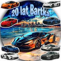 OPŁATEK NA TORT 20CM - SUPER SAMOCHÓD DEKORACJA URODZINOWA + IMIĘ 15CM 18CM