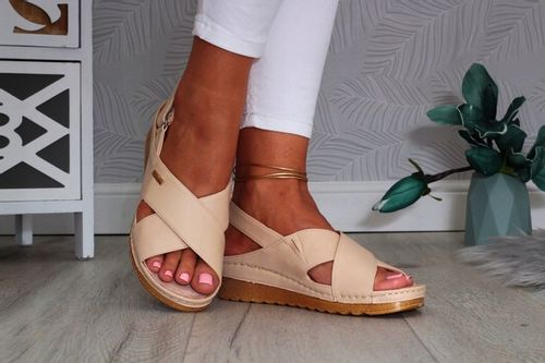 SANDAŁY DAMSKIE POLSKIE SKÓRA NISKI KOTURN RZEP na Arena.pl