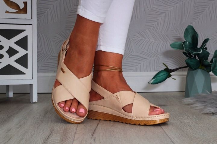 SANDAŁY DAMSKIE POLSKIE SKÓRA NISKI KOTURN RZEP zdjęcie 4