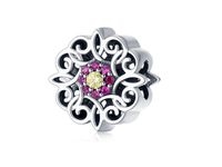 Rodowany srebrny charms do pandora kolorowy kwiat flower cyrkonie srebro 925 GS223