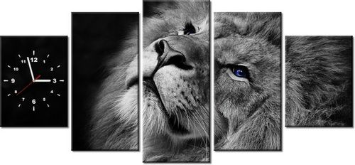 70CM 150CM ZEGAR 5 ELEM SREBRNY LEW NIEBIESKIMI OCZYMA DRUK OBRAZ na Arena.pl