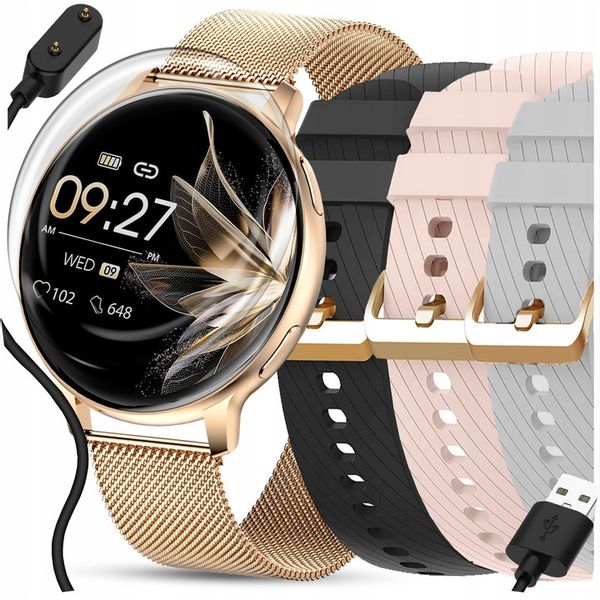 SMARTWATCH ZEGAREK DAMSKI POLSKIE MENU ROZMOWY WIADOMOŚCI 4 PASKI zdjęcie 1