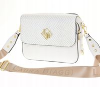 Laura Biaggi - torebka listonoszka kuferek biały groszek mat wąż holo JS170