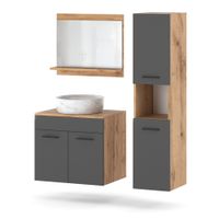 Zestaw Łazienkowy 90cm Loft Szafka Z Umywalką Lustro Słupek Wotan Szary