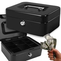 KASETKA NA PIENIĄDZE MONETY SEJF BILON BANKNOTY METALOWA DUŻA NA KLUCZYK