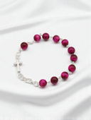 Bransoletka Różaniec Tygrysie Oko Fuksja 8 Mm Polska Ręczna Produkcja