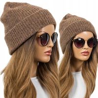 CZAPKA DAMSKA Zimowa brązowa Beanie CIEPŁA Wywijana POLSKA KOLORY