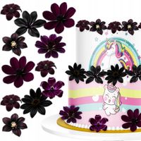 Waflowe Czarne KWIATKI Liliowe Kwiaty na tort Jadalna ozdoba - 32 szt