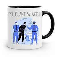 Kubek Czarny Dla Policjanta Policjantki W Akcji Z Nadrukiem Ze Zdjęciem