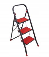 Drabina trzy stopniowa, składana, stalowa stopnie z matą domowa czarna