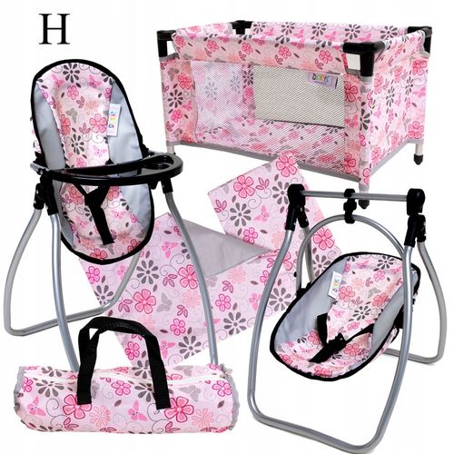 Zestaw dla lalek ŁÓŻECZKO + KRZESEŁKO do karmienia dla laki HUŚTAWKA 2w1 na Arena.pl