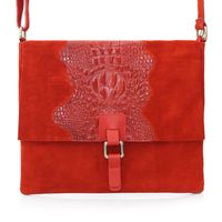 VERA PELLE torebka zamszowa listonoszka kroko z paskiem V360 czerwona