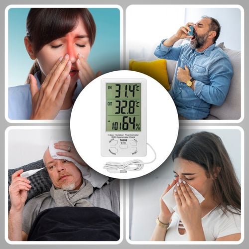 STACJA POGODOWA TERMOMETR ZEWNĘTRZNY HIGROMETR LCD ZEGAR Z SONDĄ na Arena.pl