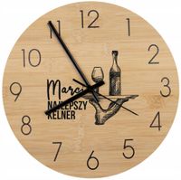 Bambusowy ZEGAR ścienny z nadrukiem UV prezent dla KELNERA + IMIĘ