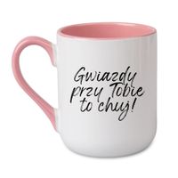 KUBEK "GWIAZDY PRZY TOBIE TO CHUJ!" Wzór - Elegant Coffee Różowy 330 ml