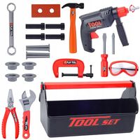 ZESTAW WARSZTATOWY NARZĘDZIA W SKRZYNCE WIERTARKA OKULARY KLUCZ MIARKA
