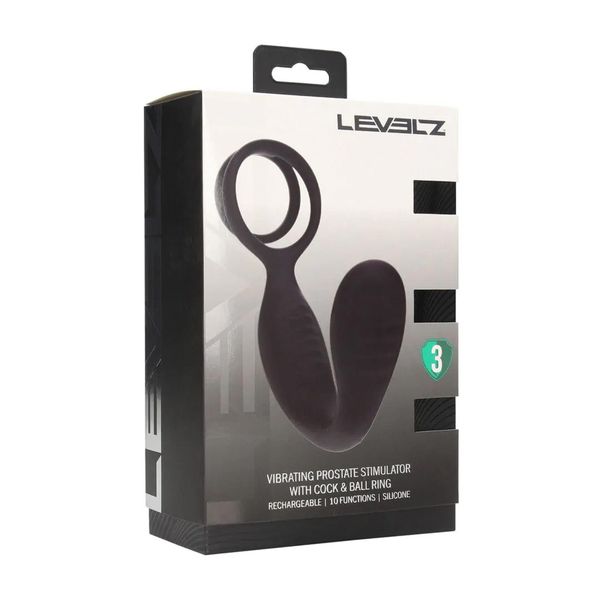 Vibrating Silicone Prostate Stimulator With Cock And Ball Ring - Black zdjęcie 2